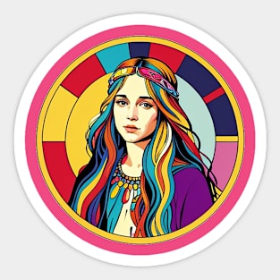 Brightly Colored Hippie Girl Sticker